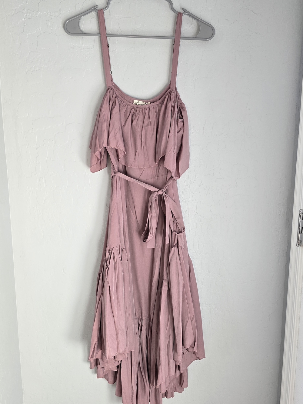 Joyfolie Dusty Rose High-Low Ruffle Strap Dress
